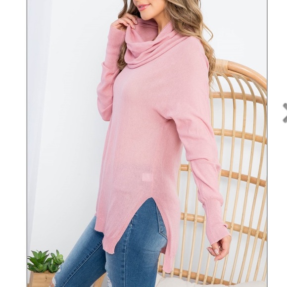 Pink long sleeve cowl neck knitted tunic top. Lightweight. NEW!πΈ - Picture 9 of 15